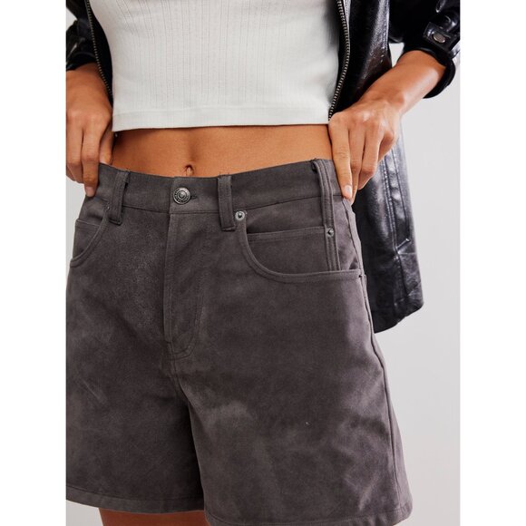 🆕 FREE PEOPLE We The Free Tippi Vegan Suede Shorts / Dark Grey - Picture 5 of 6